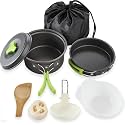 BYRM Camping Cookware Mess Kit Lightweight Nonstick Pot &amp; Pan Set with Spork, Bowls, Sponge &amp; Travel Bag Compact Outdoor Cooking Gear for Backpacking, Hiking, Scouts (Camping Cooking Set)