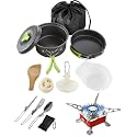 BYRM Camping Cookware Mess Kit Lightweight Nonstick Pot &amp; Pan Set with Spork, Bowls, Sponge &amp; Travel Bag Compact Outdoor Cooking Gear for Backpacking, Hiking, Scouts (Cooking (200) Spoon, Gas)
