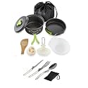 BYRM Camping Cookware Mess Kit Lightweight Nonstick Pot & Pan Set with Spork, Bowls, Sponge & Travel Bag Compact Outdoor Cooking Gear for Backpacking, Hiking, Scouts (Cooking (DS-200) Spoon)