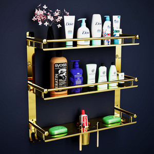 bzcarts gold s s bathroom rack shelf organizer wall mounted accessories holder stainless steel wall shelf number of shelves - 3 gold