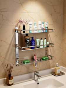 bzcarts stainless steel bathroom rack shelf organizer wall mounted accessories holder stainless steel wall shelf number of shelves - 3 steel