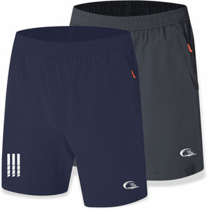 c blue pack of 2 solid men blue dark grey sports shorts