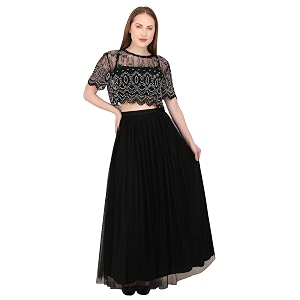 a c c women western party sequin beaded crop top x-large blksil