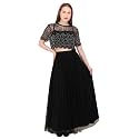 A C C Women Western Party Sequin Beaded Crop Top (X-Large, Blk/SIL)