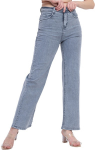 a c creation women wide leg high rise grey jeans