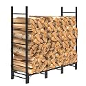 C-Hopetree 4Ft Outdoor Indoor Firewood Rack, Adjustable Metal Log Holder for Fireplace, Heavy Duty Wood Pile Storage Organizer Stacker Stand, Black