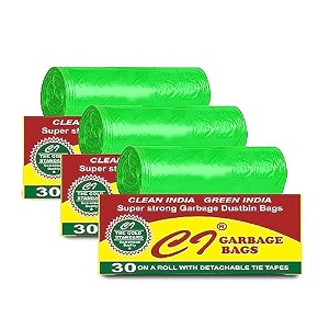 garbage bags premium heavy duty trashdustbin plastic bags for pantry medium greenpack of 390 bags green with detachable tie tape 90 piece
