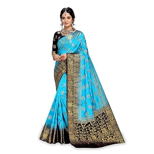 c j enterprise women39s banarasi saree pure kanjivaram silk saree soft design wear pattu sarees latest party cotton with blouse piece kanchipuram for wedding traditional new 2024 marrygold sky blue