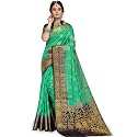 C J Enterprise Women's Banarasi Saree Pure Kanjivaram Silk Saree Soft Design Wear Pattu Sarees Latest Party Cotton With Blouse Piece Kanchipuram for Wedding traditional new 2024 (MarryGold Green Blue)