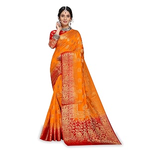 c j enterprise women39s banarasi saree pure kanjivaram silk saree soft design wear pattu sarees latest party cotton with blouse piece kanchipuram for wedding traditional new 2024 marrygold yellow red