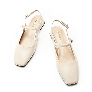 C.Paravano Square Toe Slingback Flats Sandals for