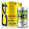 C4 Ripped &amp; SuperHD, The Thermogenic Bundle, C4 Ripped Pre Workout Powder, ICY Blue Razz 30 Servings + SuperHD with Capsimax and Green Tea Extract, 60 Servings