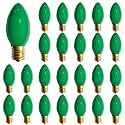 C9 Green Christmas Light Bulbs, 25 Pack C9 Incandescent Replacement Bulbs for Christmas String Light, Candle Lamps, E17 Intermediate Base, 7Watt Night Lights Bulbs
