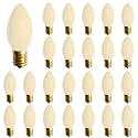 C9 White Christmas Light Bulbs, 25 Pack C9 Incandescent Replacement Bulbs for Christmas String Light, Candle Lamps, E17 Intermediate Base, 7Watt Night Lights Bulbs