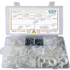 cable clampsbigtrans 555 pcs nylon plastic r-type cable clamps with screws 1434 51634 3834 1234 3434 clips fasteners assortment for cable conduit -5 size -white