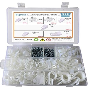 cable clampsbigtrans 555 pcs nylon plastic r-type cable clamps with screws 1434 51634 3834 1234 3434 clips fasteners assortment for cable conduit -5 size -black