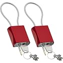Cable Padlock Free Adjustable Lock 3 Keys, 1.15ft/0.35m Red 2PCS