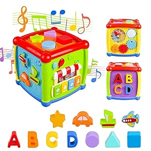 cable world baby activity cube baby toys 6 in 1 multi-purpose educational learning cube with music activity center play square toy gift for 18m year old boy girl