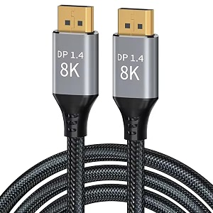 displayport cable ultra hd 8k 4k copper cord dp 14 hbr3 8k60hz 4k144hz high speed 324gbps hdcp 3d slim and flexible dp to dp cable 5m
