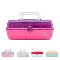 Caboodles Pretty in Petite Makeup Box, Two-Tone Purple Sparkle on Pink Sparkle, Hard Plastic Organizer Box, 2 Swivel Trays, Fashion Mirror, Secure Latch for Safe Travel