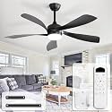 CACI Mall 52 inch Black Ceiling Fans with Lights, Remote Control, Modern, Low Profile, Outdoor Ceiling Fan with 5 Blades, Quiet Reversible DC Motor for Living Room, Bedroom, Patios
