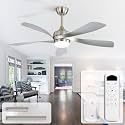 CACI Mall 52 Inch Ceiling Fans with Lights and Remote, modern, Outdoor ceiling fan with 6-Speed, 5 Blades, 2 Downrods, 3 CCT, Timer, Quiet Reversible DC Motor for Living Room, Bedroom, Patios