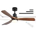 CACI Mall 52 Inch Solid Wood Ceiling Fans with Lights and Remote, Walnut, 3 Blade, Modern, Dimmable, Quiet, Indoor Outdoor Ceiling Fan for Patios, Living Room, Bedroom Porch, farmhouse