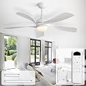 CACI Mall 52 inch White Ceiling Fans with Lights, Remote Control, Low Profile, Modern, Outdoor Ceiling Fan with with 5 Blades, Quiet Reversible DC Motor for Living Room, Bedroom, Patios
