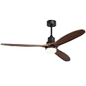CACI Mall 60 Inch Solid Wood Ceiling Fan with Light, Outdoor for Covered Patios, Remote Control, 3 Walnut Blades, Dimmable, Quite, for Living Room, Gazebo, Farmhouse