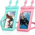 CACOE Floatable Waterproof Phone Pouch 2 Pack Up to 9.0", Pink+Green