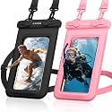 CACOE Floatable Waterproof Phone Pouch 2 Pack Up to 9.0", Black+Pink