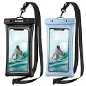 CACOE Floatable Waterproof Phone Pouch 2 Pack Up to 7.0",Black+Light Blue