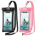 CACOE Floatable Waterproof Phone Pouch 2 Pack Up to 7.0",Black+Pink