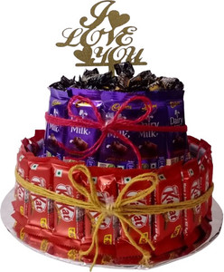 cadbury kit kat  dairy milk  melody chocolates with i love you cake topper combo 25- kit kat 14- dairy milk 25- melody