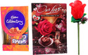 Cadbury Mini Chocolate Pack With Artificial Rose & Greeting Card Combo (Greeting card - 1, Cadbury Mini Gift Pack Chocolate - 1, Artificial Red Flower - 1)