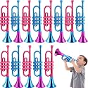 14 Pieces 13 Inch Kids Trumpet Toy Plastic Metallic Trumpet Instrument Trumpets Noise Maker Toys for Boys and Girls Birthday Carnival New Year Parties and Events, 2 Colors