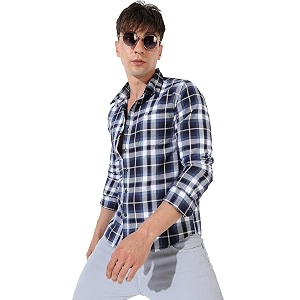 CAHOOT Mens Blue Checkered Collared Button Up