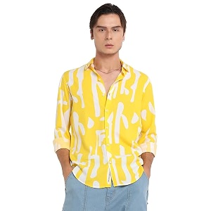 CAHOOT Mens Lemon Yellow Abstract Print Shirt