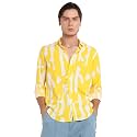 CAHOOT Men39s Lemon Yellow Abstract Print Shirt