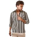 CAHOOT Men's Multitrack Striped Oversized Shirt for Casual Wear | Spread Collar | Long Sleeve | Button Closure | Oversized Shirt Crafted with Comfort Fit for Everyday Wear