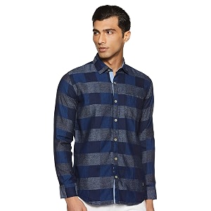 CAHOOT Mens Navy Blue Checkered Button Up