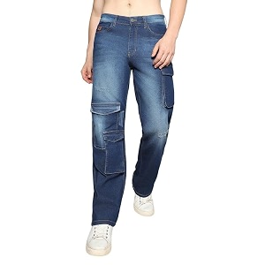 CAHOOT Mens Stitched Cargo Denim Jeans for