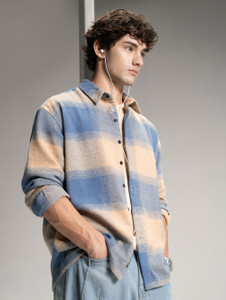 CAHOOT Men Checkered Casual Blue Shirt