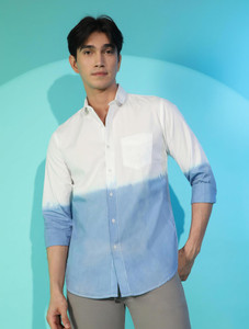 CAHOOT Men Dyed Ombre Casual White Shirt