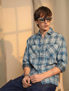 CAHOOT Men Self Design Casual Blue Shirt
