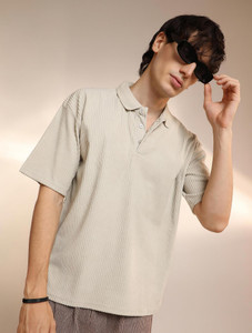 CAHOOT Solid Men Polo Neck Beige T-Shirt