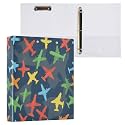Caikeny 3 Ring Binder Airplanes Neon 1.5 Inch Binders Grey Round Ring Clipboard with 2 Pockets for Office Supplies