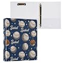 Caikeny 3 Ring Binder Baseball Stars Blue 1.5 Inch Binders Stars Round Ring Clipboard with 2 Pockets for Office Supplies