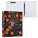 Caikeny 3 Ring Binder Basketball Sports 1.5 Inch Binders Balls Black Round Ring Clipboard with 2 Pockets for Office Supplies