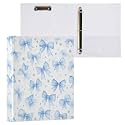 Caikeny 3 Ring Binder Ribbon Bow 1.5 Inch Binders Blue Round Ring Clipboard with 2 Pockets for Office Supplies